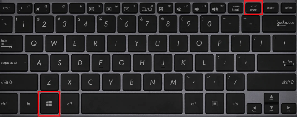 Image of Keyboad showing Windows Key + Print Screen for Automatic Saving