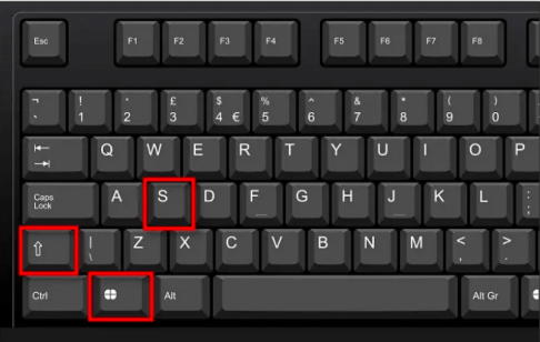 Image of Keyboad showing Windows Key + Shift + S (Snipping Tool Shortcut)