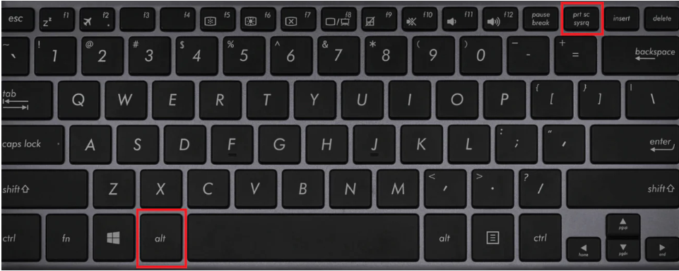 Image of Keyboad showing Alt + Print Screen for Active Window Capture